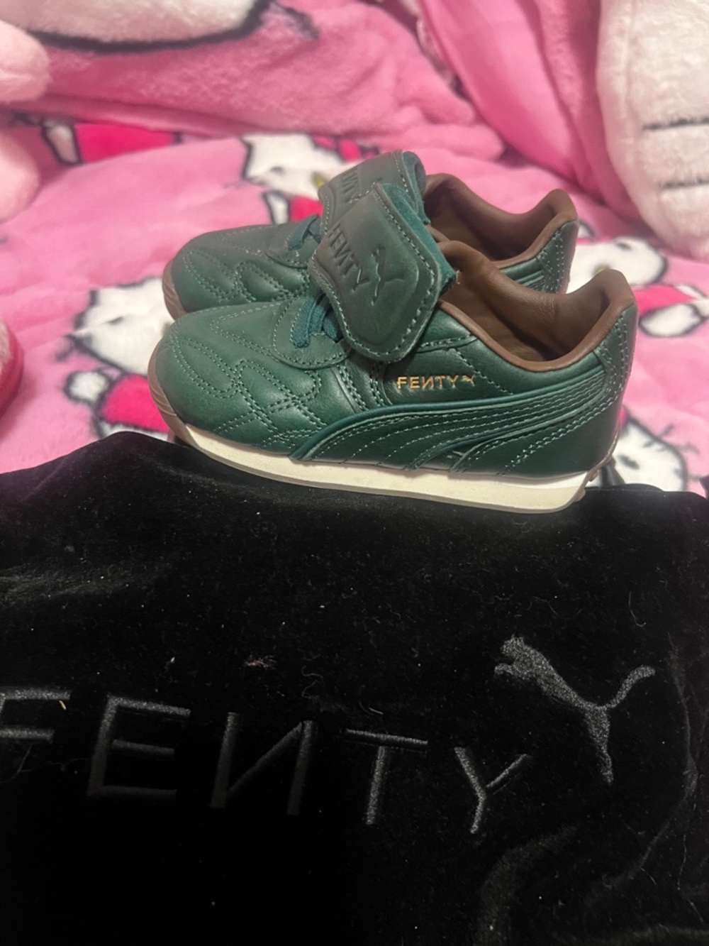 Fenty Beauty Kids Dark Green Leather Velcro Sneakers - Picture 4 of 4